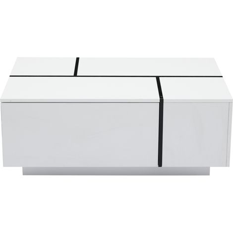 GagaTable basse 100x60x40 cm, blanc noir, 4 tiroirs (1/5)