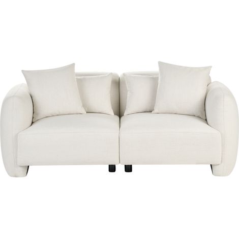 Sofá tapizado minimalista de perfil bajo 3 plazas asiento profundo blanco crema Eknes (1/5)