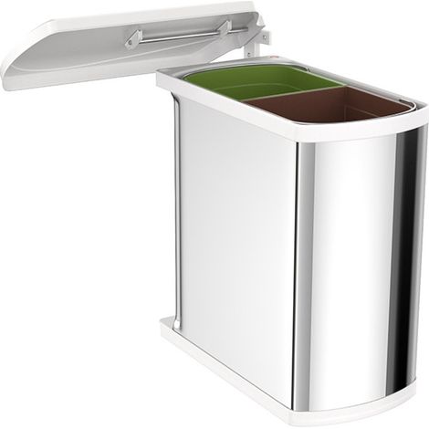Poubelle de cuisine encastrable sous évier 2 bacs 16L Hailo AS Duo Coloris - Inox / Blanc