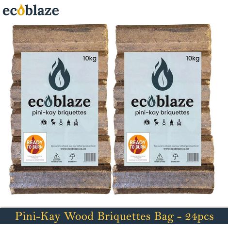 Ecoblaze Pini-Kay Wood 24 Briquettes 2x10 Kg Bag for Wood Burners & Pizza Oven (1/5)