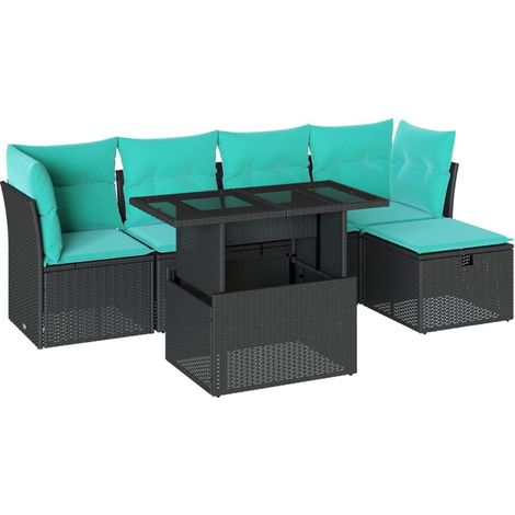 6-teiliges Gartensofa-Set mit Kissen, schwarzes Polyrattan vidaXL (1/5)