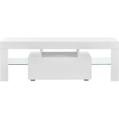Mobile TV con illuminazione led multicolore supporto panca design con ripiani cm 130 bianco 030005859