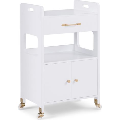 M MCombo Servierwagen mit Rollen & Schubladen, Rollwagen Friseurwagen Weiß, Salon Trolley mit 2 Ablagen, Moderner Arbeitswagen, 35x48x80,5 cm, 0055 (1/5)