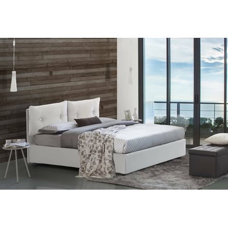 Dmora - Cama individual Dabasol, Cama contenedor con tapizado en ecopiel, 100% Made in Italy, Apertura lateral, con colchón Cm 80x190 incluido, Blanco (1/5)