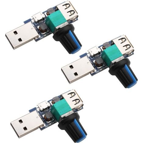 Set mit 3 USB-Lüfterdrehzahlreglern (5 W), stufenlose Drehzahlregelung, 5-V-Gleichstromnetzteil, 4–12-V-auf-2,5–8-V-Gleichstromwandler, Drehzahlregler und Ein-/Ausschalter (1/5)