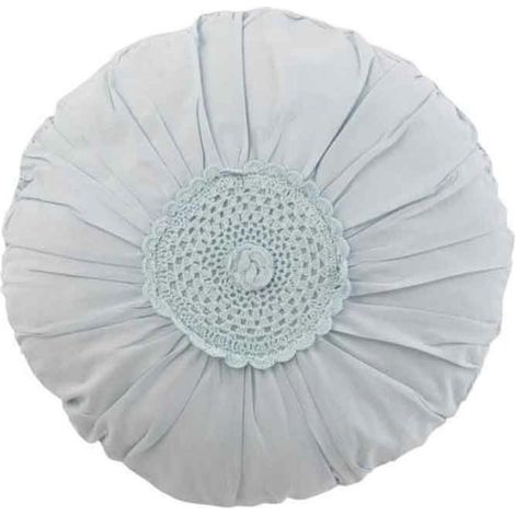Coussin Rond Déco "Dentelle" 40cm Bleu (1/2)