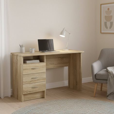 Dmora Scrivania lineare con tre cassetti, colore rovere, Misure 120 x 72 x 48 cm, con imballo rinforzato