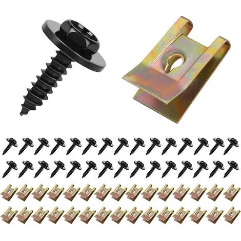 Kit de Clip à Vis et Écrou, U-Clips Et Des Vis Kit Universal Metal, Auto Clips de Fixation Voiture Kit de Clip à Vis, pour Voiture Garde-boue Type U Protection Anti éclaboussures (1/5)