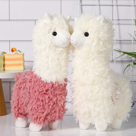 Lot de 2 peluches alpaga de 28 cm, lama en peluche, peluche alpaga rose (blanc, rose) (1/5)
