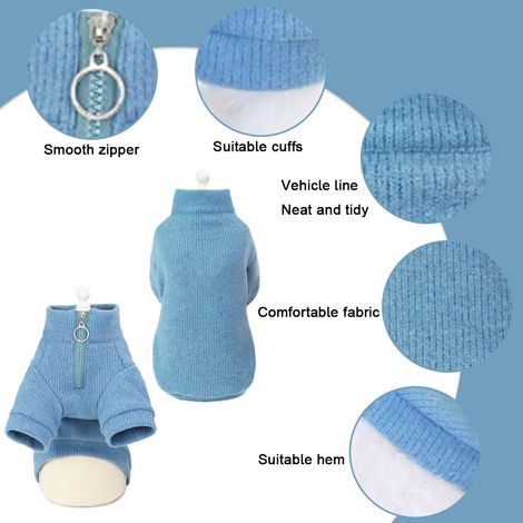 1 pull pour chien, col roulé, maille torsadée, laine, épais et chaud, pour automne/hiver, bleu (1/5)