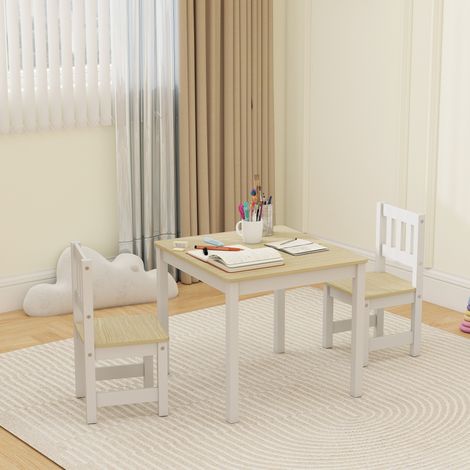 Table enfant avec chaise, lot table et 2 chaises enfant en bois pour dessiner, jouer, étudier, 56x52x48cm, bois naturel (1/5)