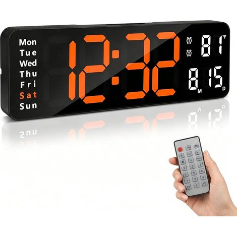 Grande orologio da parete digitale a LED da 13 pollici con telecomando - design moderno, luminosità regolabile - adatto a soggiorni, cucine, uffici e palestre - arancione