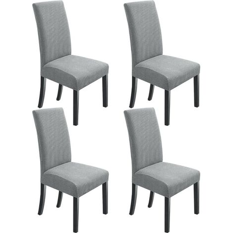 Juego de 4 fundas elásticas para sillas de comedor, color gris claro. (1/4)