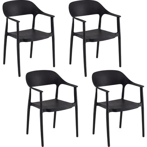 Set di 4 sedie da pranzo impilabili nere, portata massima 150 kg.