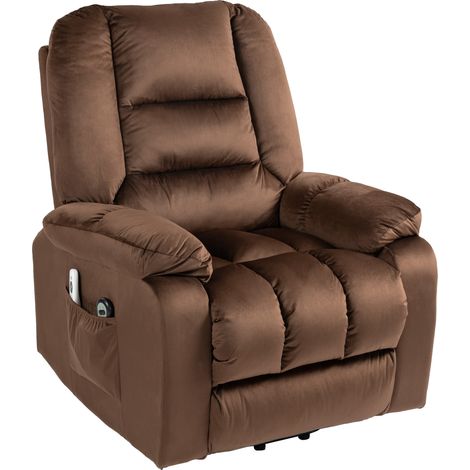 Fauteuil de relaxation chauffant et massant releveur en velours marron (1/5)