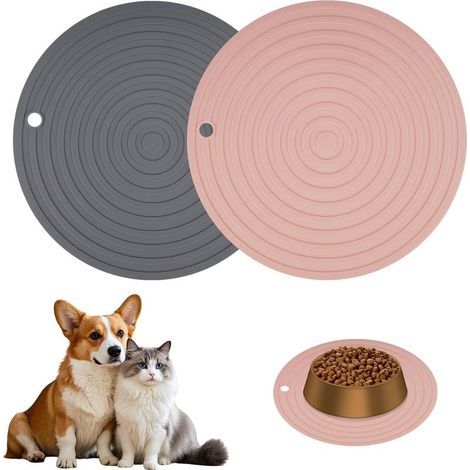 Set of two feeding mats for cats and dogs, 24cm round non-slip tray for pet food, easy to clean. (1/5)