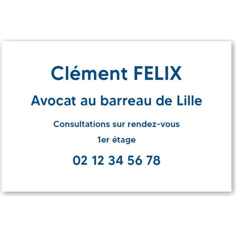 Plaque professionnelle PVC 30x20 – Gravure Personnalisée | Avocats - Blanche lettres bleues (1/3)