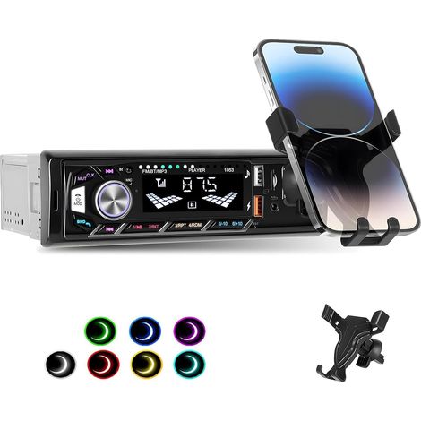 1 DIN Autoradio Bluetooth USB, Radio Voiture Récepteur avec Support pour Téléphone, Lecteur MP3 WMA, Radio FM, 2USB Port/AUX-in/TF (1/5)