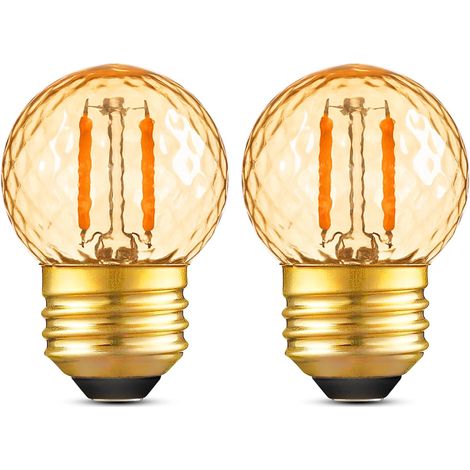 G40 LED-Energiesparlampen, warmes Licht, E27, bernsteinfarben, 1 W, Glühbirnen mit geringer Lumenzahl, kleine, kurze Edison-Dekorbirnen für Lampen, Schlafzimmer, Warmweiß 2200 K, nicht dimmbar, 2er-Pa (1/5)