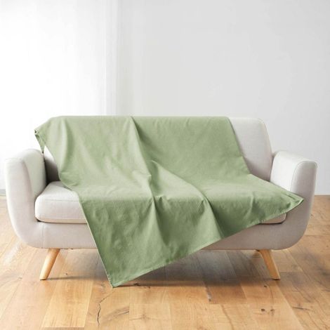 Plaid Uni en Coton "Lucile" 180x220cm Vert (1/5)