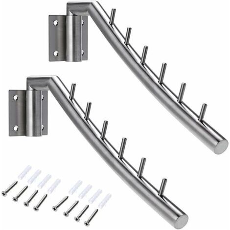 Appendiabiti a 2 barre/ganci, in acciaio inox, da parete, girevole a 180°, portata massima 30 kg, con 6 aste per organizzare vestiti, collane ecc.
