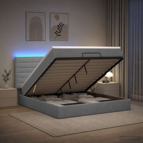 Cama tipo otomana con colchón y LED Gris Claro 140 x 190 cm (1/5)