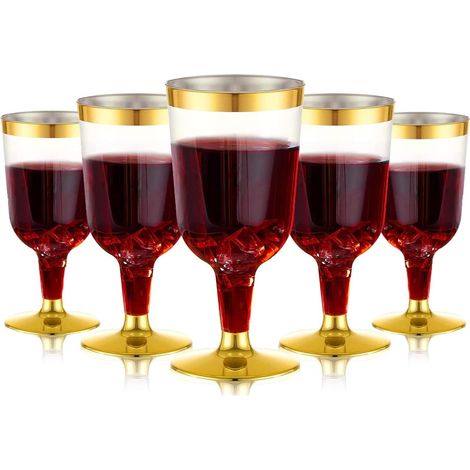 30 bicchieri da degustazione in plastica dorata, 170 ml, riutilizzabili, con stelo, ideali per feste, whisky, champagne, birra, cocktail e martini (13,4 x 6,5 cm) (1/5)