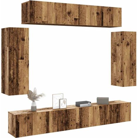 6-tlg. TV-Schrank-Set Wandmontage Altholz-Optik Holzwerkstoff