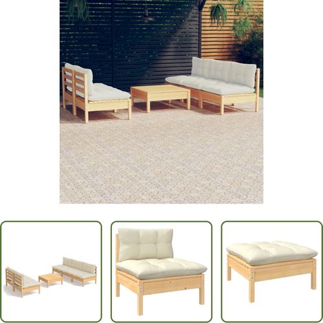 Terrassenmöbel - 6-tlg. Garten-Lounge-Set mit Creme Kissen Kiefernholz (1/5)