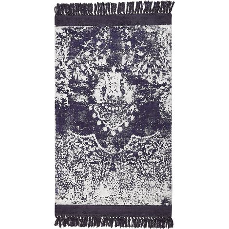Alfombra de viscosa violeta blanco 80 x 150 cm algodón flecos envejecido Akarsu