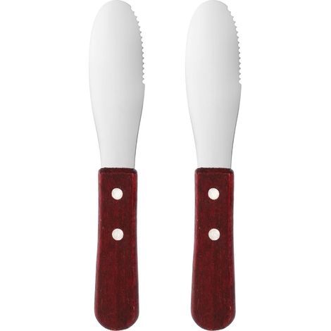 Lot de 4 couteaux à beurre inox manche bois, couteau fromage, tartiner et couper, 19,3x2,2 cm, rouge argent (1/5)