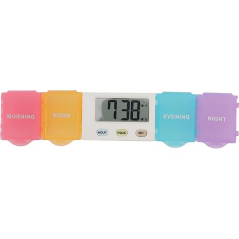 Boîte à médicaments électronique amovible lavable grande capacité étui portable pour pilules avec rappel minuteur voyage 4 compartiments (1/5)