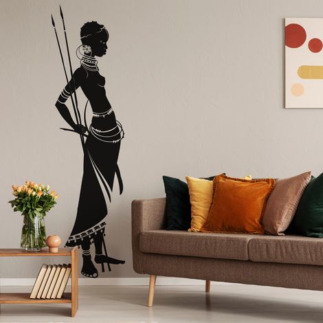 Sticker Mural - Femme africaine - 147x544 cm - Noir (1/3)
