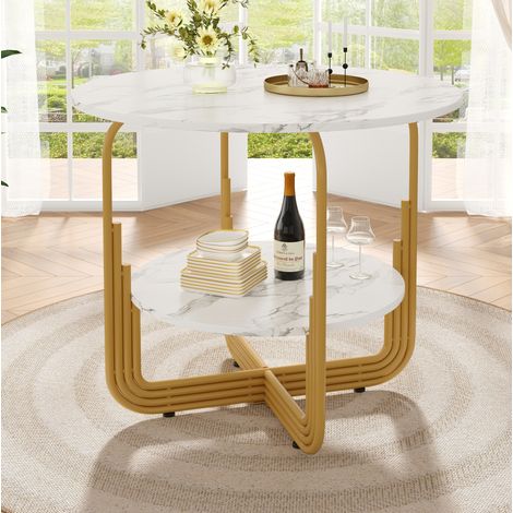 Table à manger ronde 80 x 80 x 76 cm en MDF effet marbre, dorée DESVIAE (1/5)