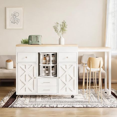 Table îlot de cuisine extensible sur roulettes avec tiroirs (1/5)