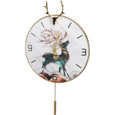 Horloge Murale Silencieuse Design Cerf Élégant, Horloge Suspendue à Tige Longue pour Salon Restaurant, Décor Mural Chic (1/5)