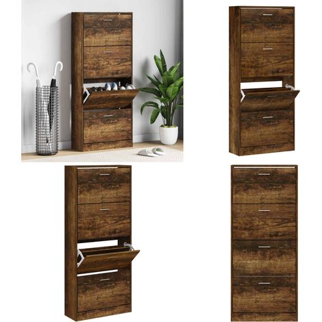 Armoire à chaussures Chêne fumé 63x24x147 cm Bois d'ingénierie - Meuble Chaussure - Rangements Chaussures - Armoire À Chaussures - Rangement Intérieur - Commode Chaussures - Home & Living