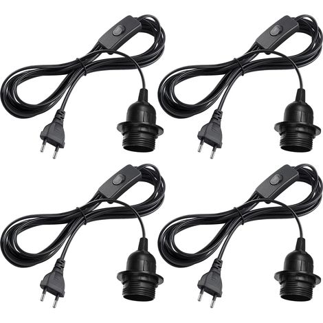 4 douilles de lampe E27 avec interrupteur, douille E27 avec câble de 3,5 m, anneau à vis, câble de lampe avec prise, convient pour suspension de lampe, chambre à coucher, salle à manger, balcon (1/5)