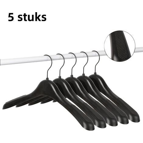 1 cintre en plastique épais à 5 parties avec épaules larges et bandes antidérapantes pour costumes et vêtements en magasin noir (1/5)