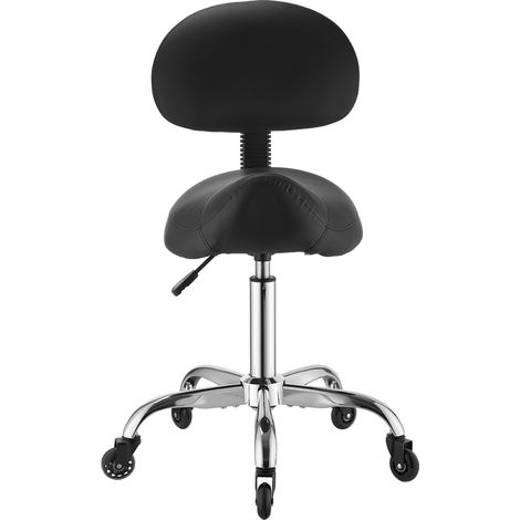 Mophorn Sgabello a Sella con Schienale per Salone, Seduta Ergonomica con Portata Fino a 226,8 kg, Altezza Regolabile, Ruote Silenziose, Rivestimento in Similpelle, Rotazione a 360°, Nero (1/5)