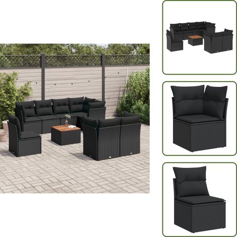 9-tlg. Garten-Sofagarnitur mit Kissen Schwarz Poly Rattan - Gartenmöbel Set - PE-Rattan Möbel - Outdoor Sofa - Esstisch - Lounge Garnitur (1/5)