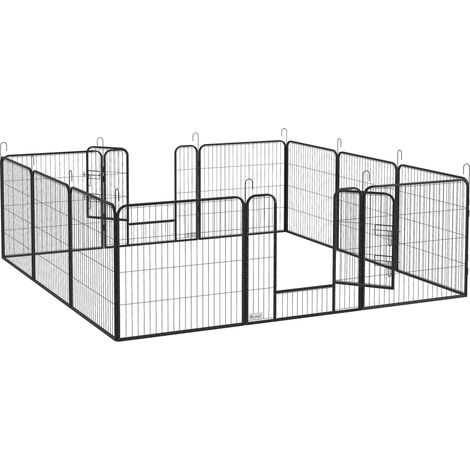 Welpen- und Kleintiergehege, 12 Paneele, H 80 cm, Stahl, 2 Türen, grau MODENUIT (1/4)