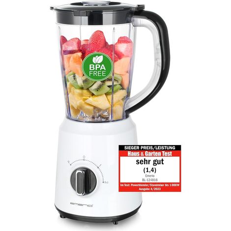 Emerio Batidora de pie blanca y negra 500 W 1,5 L