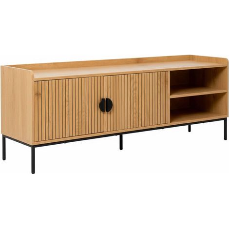 Oviala – Meuble TV en MDF décor mélaminé 150 cm – Pieds en acier – Résistant aux rayures – Rangement avec 2 portes et 2 tiroirs (1/5)
