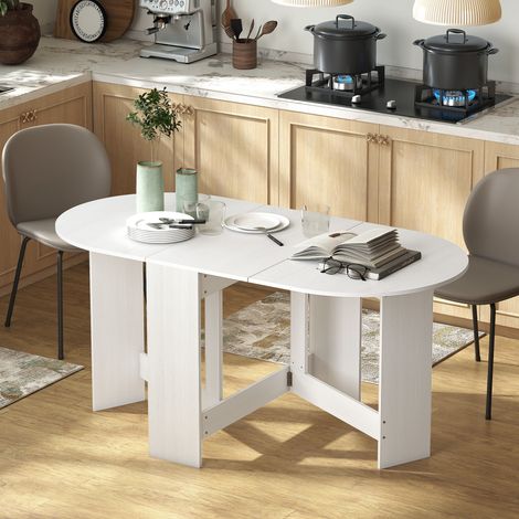 Table pliante pour 6 personnes avec deux abattants ovales en bois. 163 x 80 x 75 cm. Blanche.