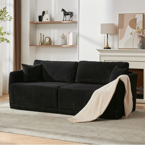 Sofá cama 183 x 84 x 62 cm negro, convertible, tejido acanalado y estructura metálica MEUBLIV (1/5)