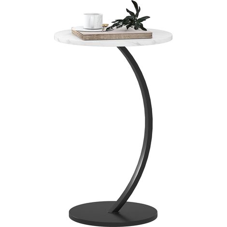 C Shaped Side Table, Round Bedside Table Marble Effect Top, Modern Coffee Table Sofa End Table Metal Frame for Living Room Bedroom Office, White (1/5)