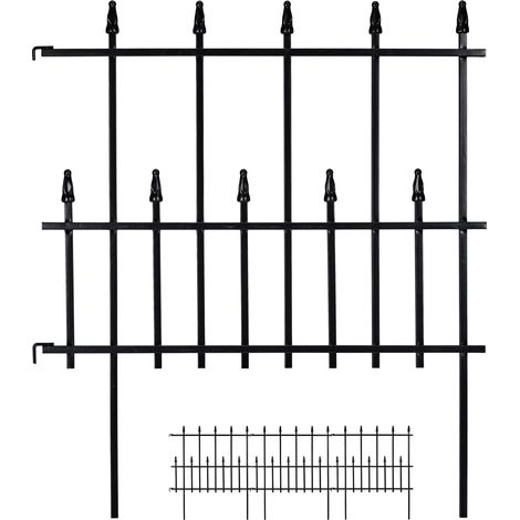 Relaxdays Flower Bed Fence, Garden, 4 Piece Set, HxW: 71 x 247 cm, Gothic Decoration, Iron, Ground Spikes, Leaf, Black (1/5)