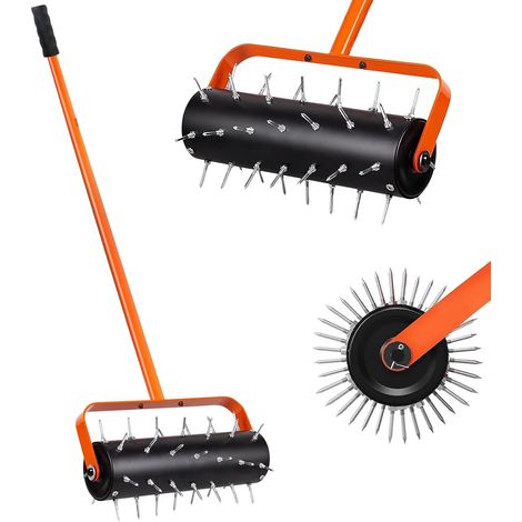 Rouleau Aérateur Gazon, Scarificateur Gazon Manuel, avec 42 Clous de 5 cm et Protection Anti-éclaboussures, Rouleau Aérateur Gazon de Pelouse en Métal pour Pelouse, Jardin, Cour, 120 x 40 cm (1/5)