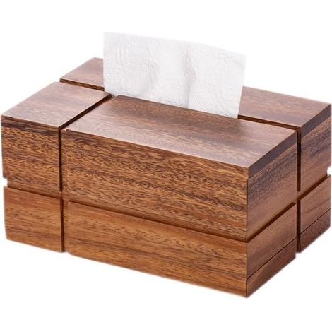 Porta fazzoletti in legno massello di noce nero. Elegante porta fazzoletti in legno per soggiorno, tavolo o scrivania, 21 x 13 x 8,5 cm. (1/5)